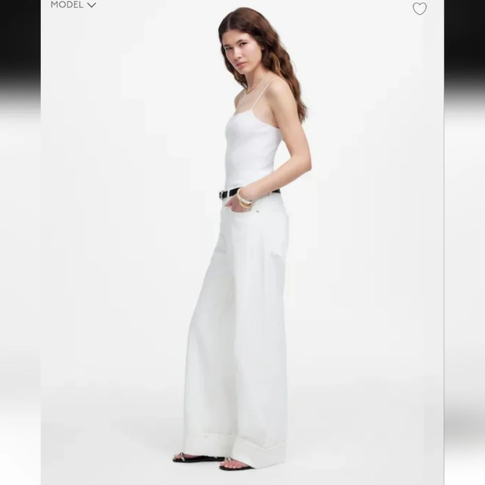 NWT Madewell Low-Slung Baggy Jeans Pure White Rigid Denim With Cuff Size 25 - Picture 11 of 13